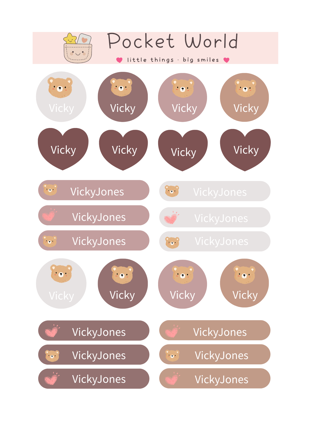 Waterproof Name Stickers – Bear Series