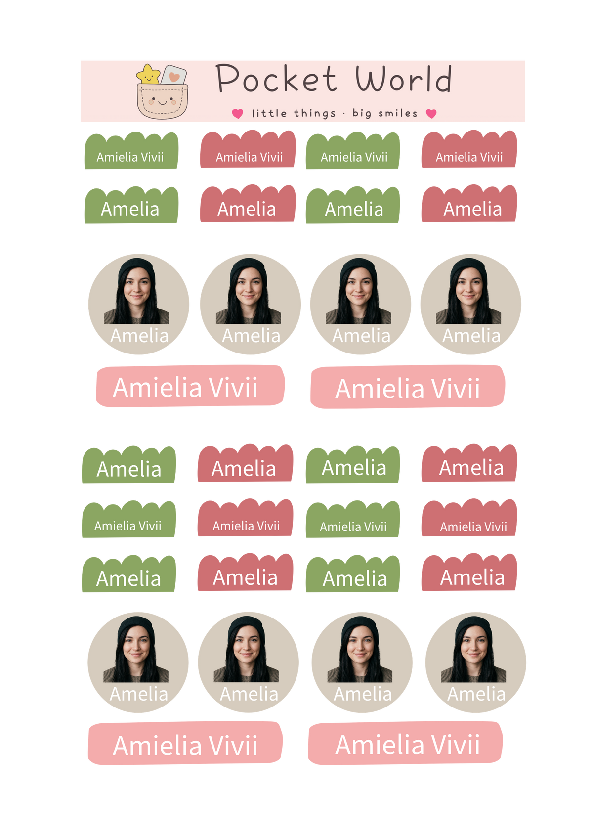 Custom Portrait Name Stickers – Grass Series