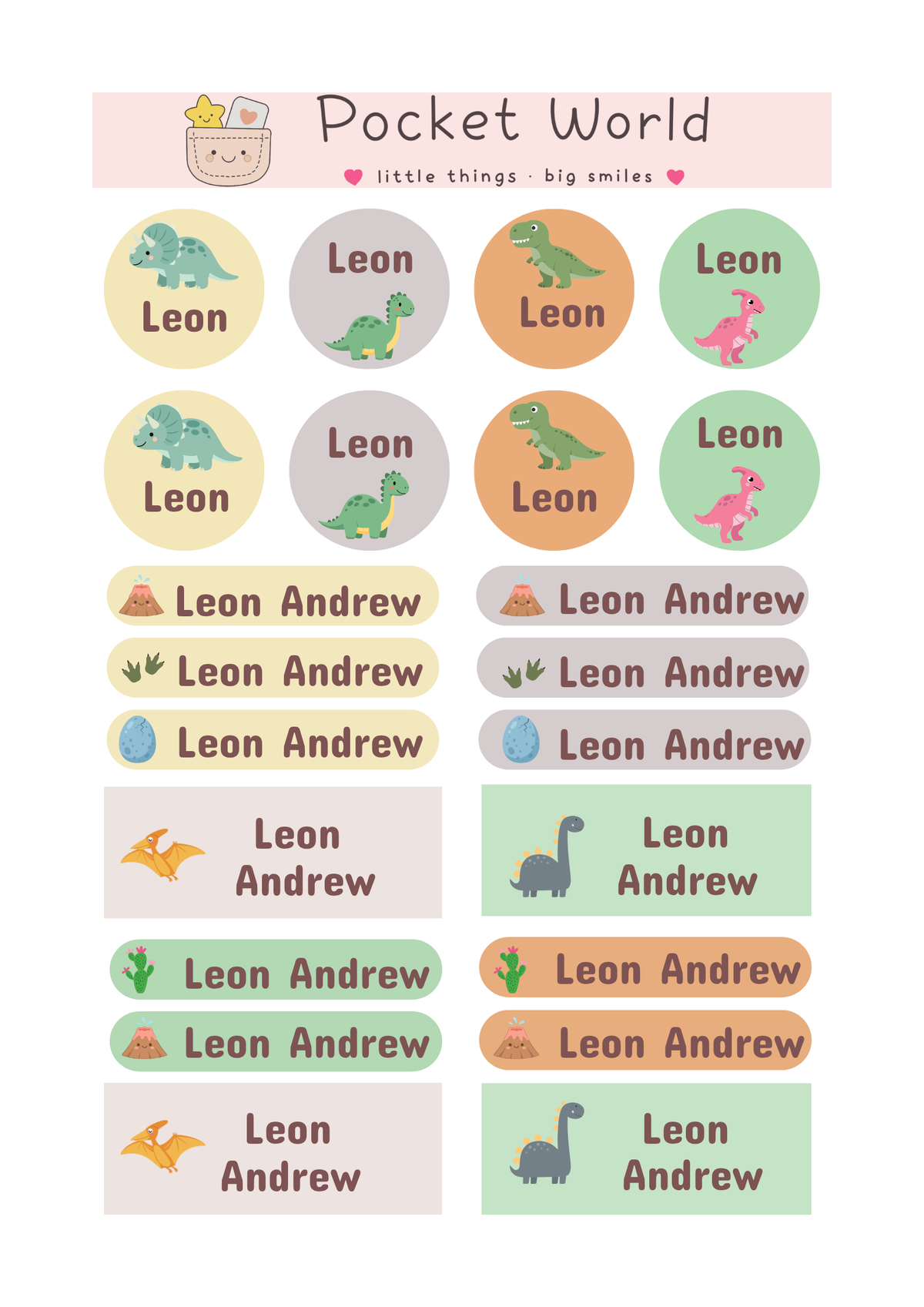 Waterproof Name Stickers- Dinosaur Series