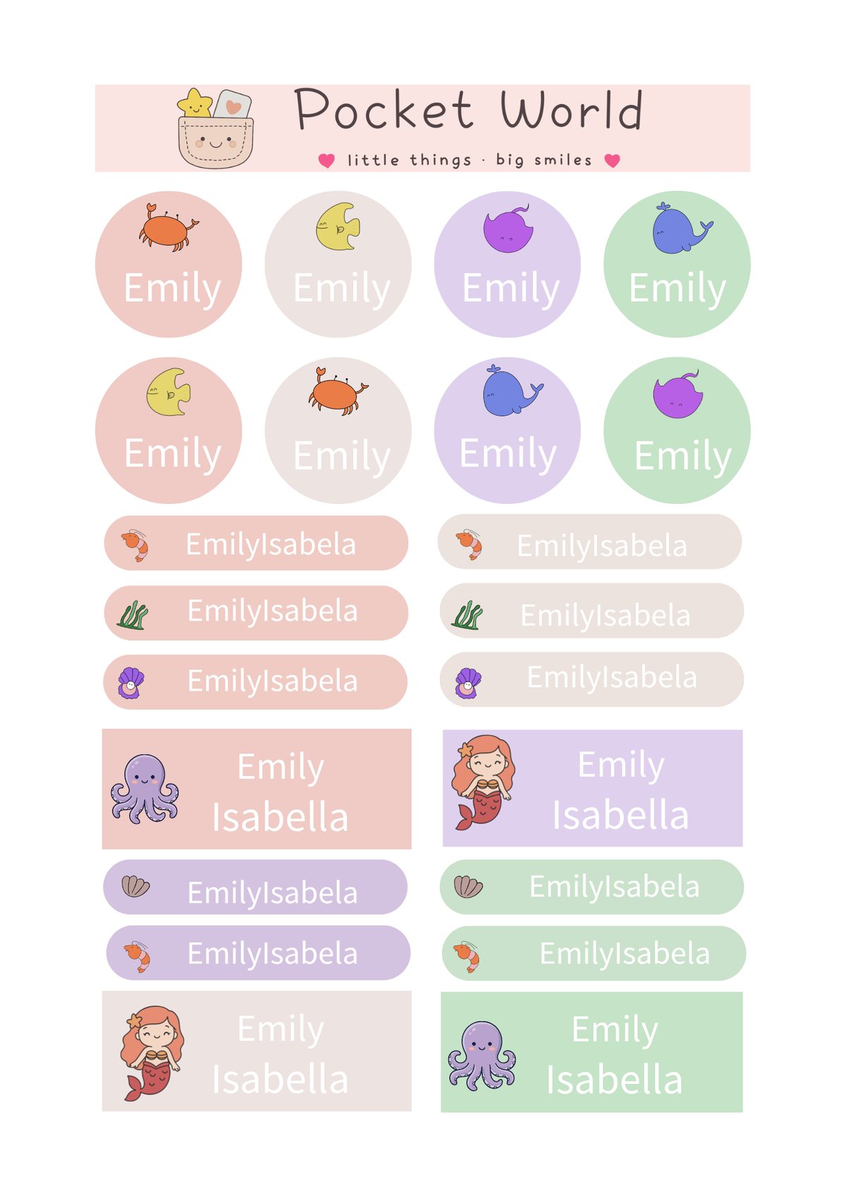 Waterproof Name Stickers – Ocean Series