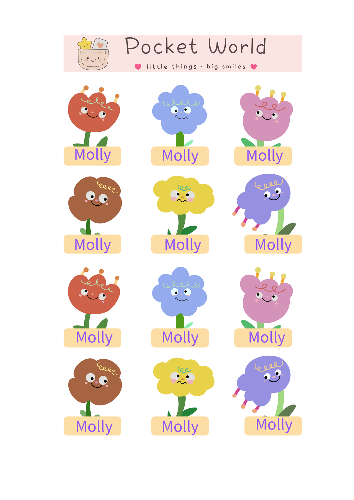 Waterproof Name Stickers – Flower Series